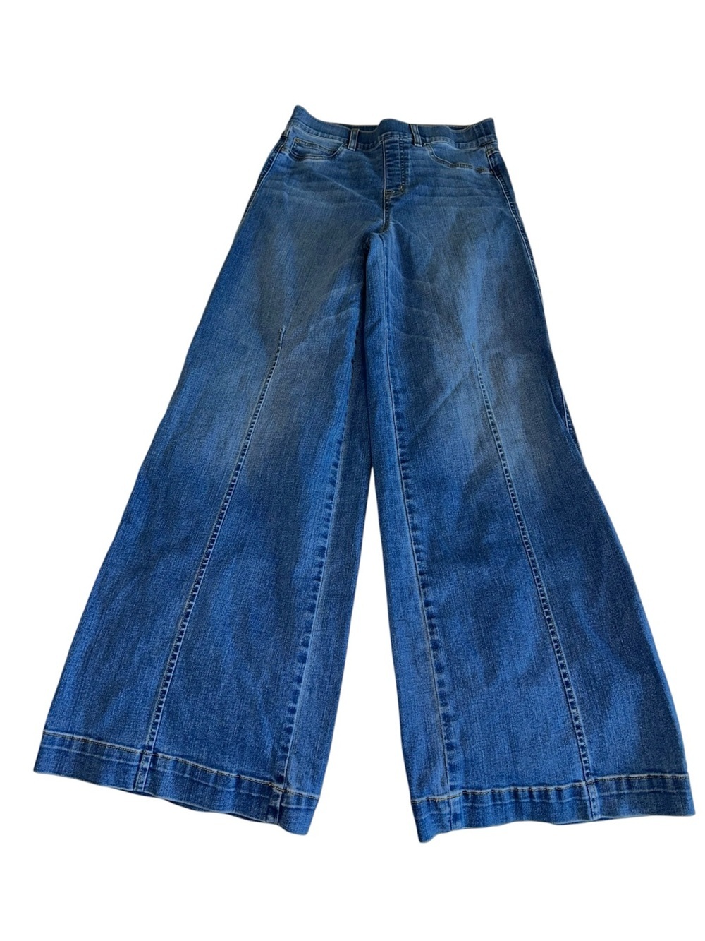 SPANX Wide-Leg, Front Seam, High-Rise Jeans in Medium Blue - Picture 4 of 10